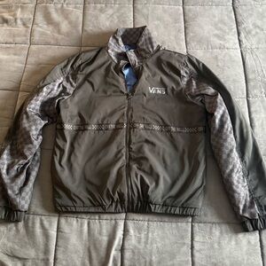 Vans Men's Black and Checkered Bomber Jacket size Large